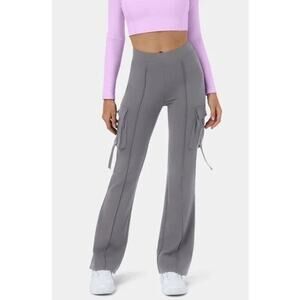 HALARA High Waisted Gray Women's Flare Cargo Pants Leggings M Petite NWT